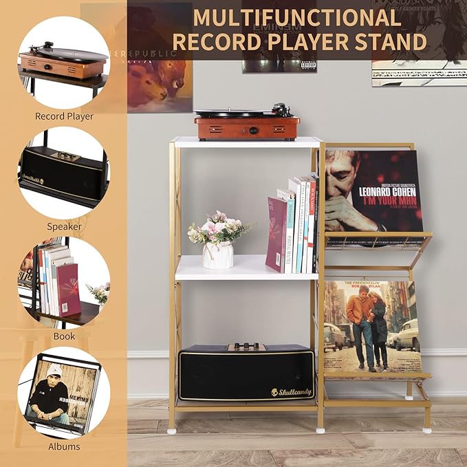 Record Player Stand with Vinyl Record Storage, Turntable Stand with 2-Tier - Image 3