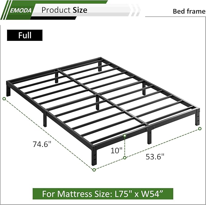 EMODA 10 Inch Full Size Bed Frame Heavy Duty Metal Platform No Box Spring Needed - Image 3