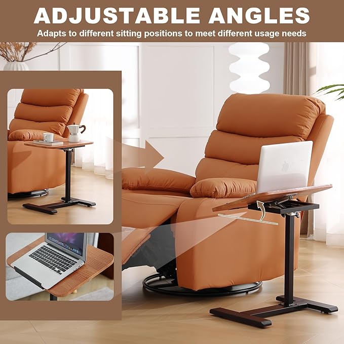 Solid Wood C-Shaped Side Table, 360° Rotating TV Tray Table, Height-Adjustable - Image 3