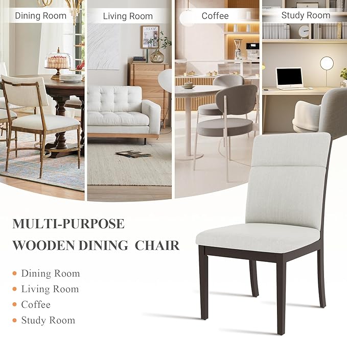 COLAMY Wooden Dining Chairs Set of 6, Modern Fabric Upholstered Kitchen Side - Image 6