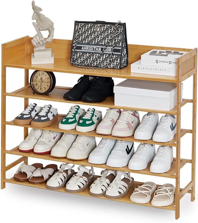 Bamboo Shoe Rack Organizer, 5 Tier Shoe Shelf Storage Organizer, by SOBIBO