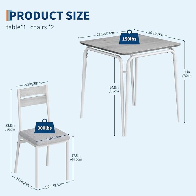 Dining Table for 2, Small Table and Chairs Set of 2, Square Dinette Set for 2 - Image 7