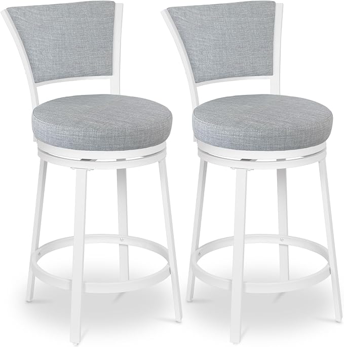 Bar Stools Set of 2, 25 Inch Metal Counter Height Bar Chairs, Modern Linen by FLYZC