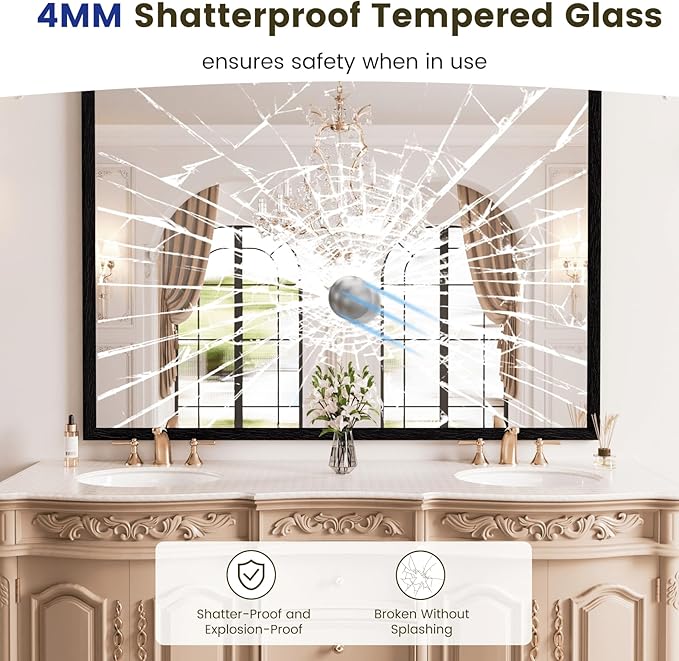 WEER Black Framed Mirror for Bathroom, 40x30 Inch Framed Bathroom Mirror - Image 2