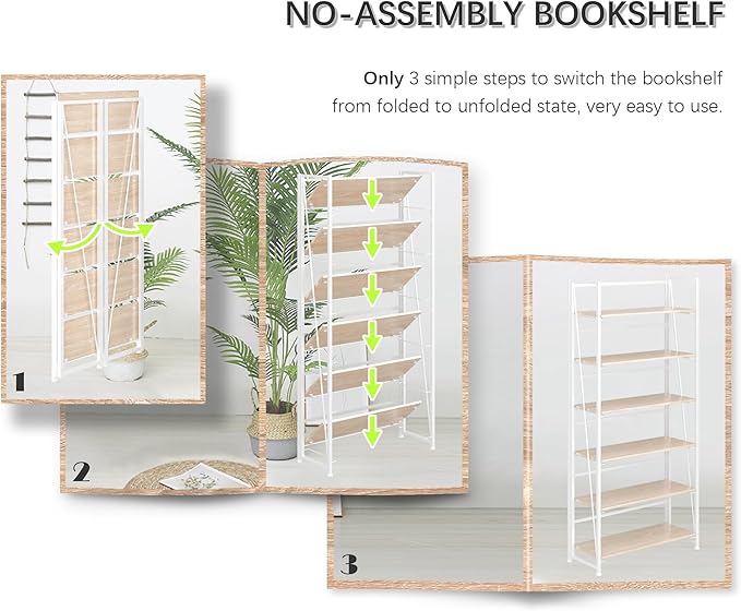 4NM No Assembly Folding Bookshelf, 6-Shelf 74" H Collapsible Foldable Bookcase - Image 6