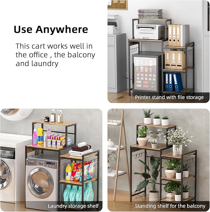 Mini Fridge Cabinet with Storage Shelves, Microwave Stand with Power Outlet - Image 6