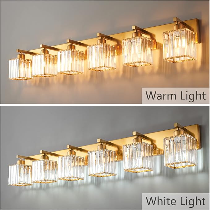 Modern 6-Light Gold Brushed Brass Finish Crystal Wall Light - Image 2