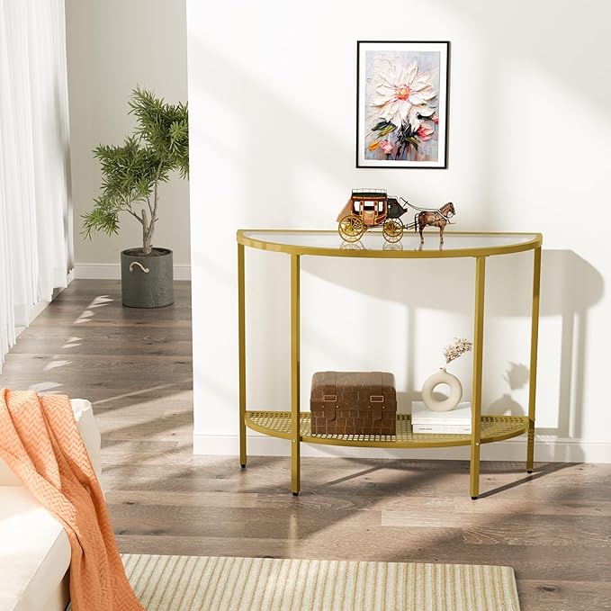 SAYGOER Glass Half Moon Console Table 2 Tier Narrow Entryway Table - Image 4