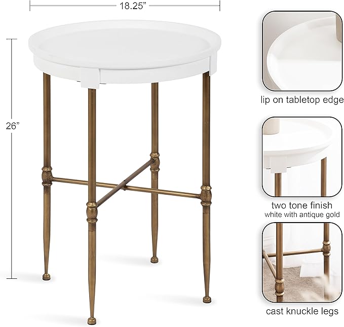 Kate and Laurel Valdi Modern Round Side Table; 19 x 26; White and Antique Gold; - Image 3