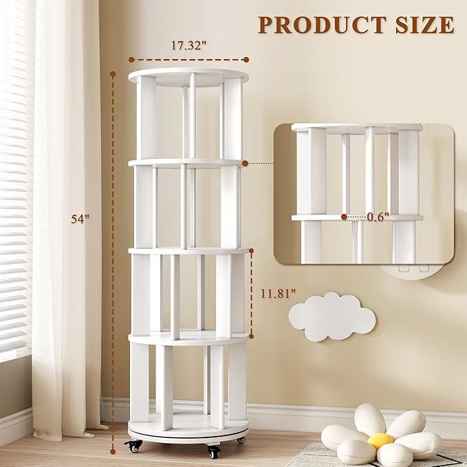 4 Tier Rotating Bookshelf Tower, 360 Spinning Bookcase Carousel - Image 2