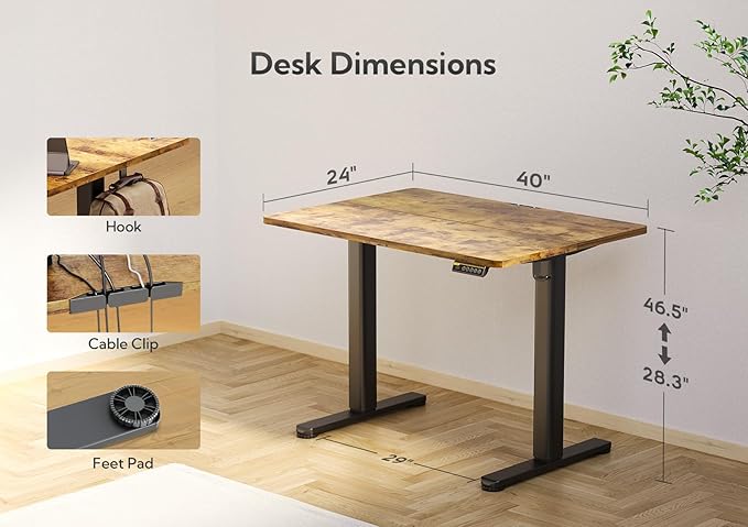 Claiks Electric Standing Desk, Adjustable Height Stand up Desk, 40x24 Inches - Image 3