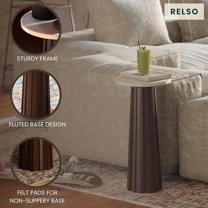 Ma'gro Drink Table – Solid Mango Wood Fluted Base - Image 9