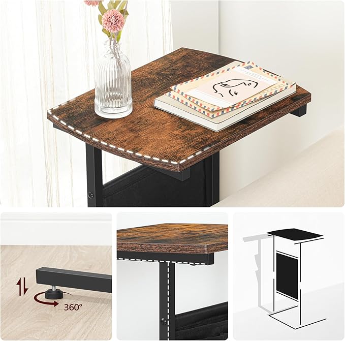 HOOBRO C Shaped End Table with Storage Bag, 28.3" Tall Small Side Table - Image 8