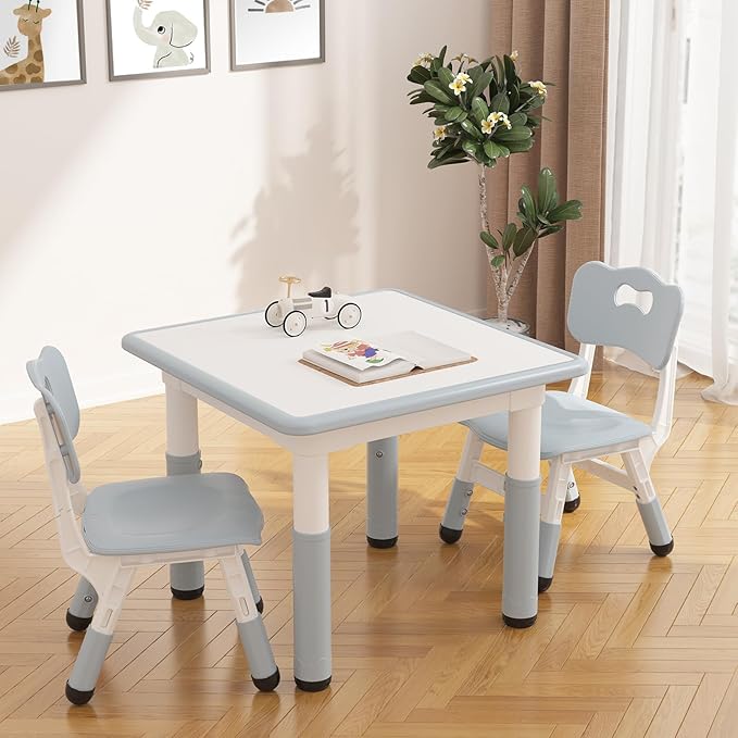 GarveeHome Kids Table and 2 Chairs Set, Height Adjustable Toddler Table and - Image 3