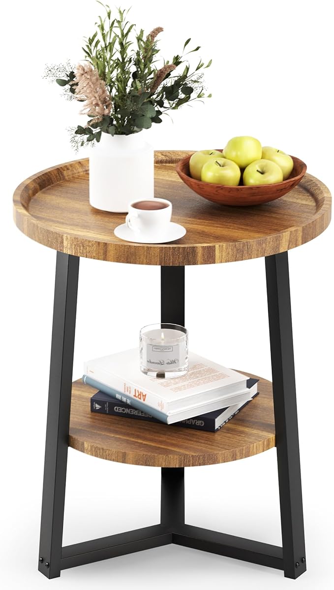PPAMAPIC Round End Table, 2 Tier Side Table by Unknown