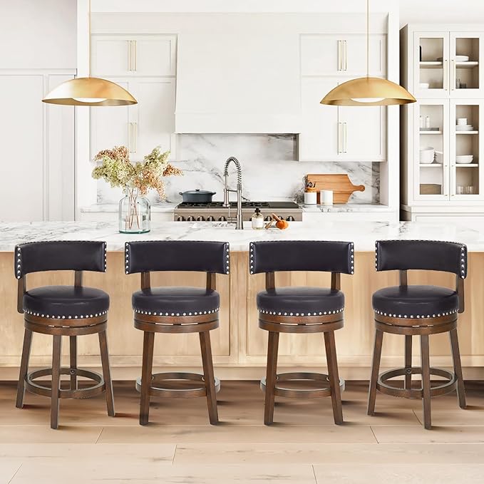 COLAMY Swivel Bar Stools Set of 4, 25 Inch Wood Swivel Barstools - Image 3