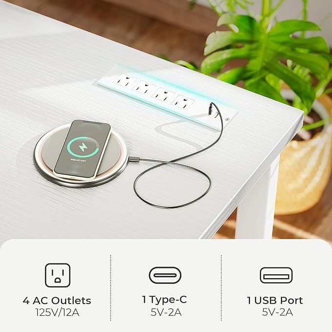 Huuger 55 x 24 inch Desk with Power Outlets & USB-C, Deeper & Thicker Desktop - Image 5