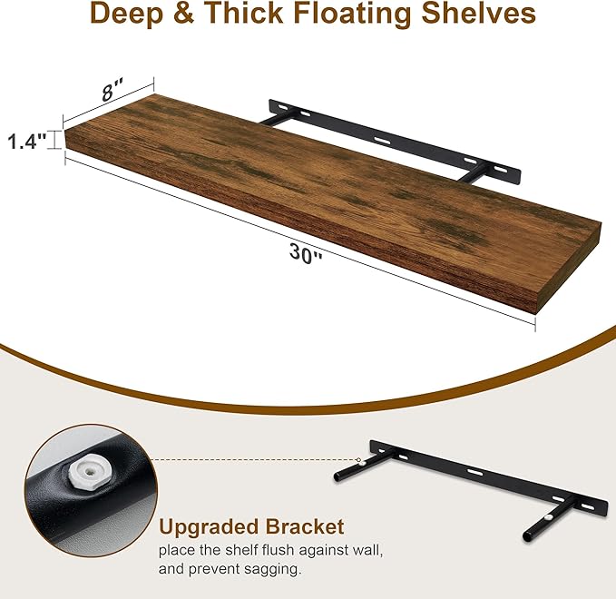 30 Inch Floating Shelves, Rustic Floating Wall Shelves 8 Inch Deep, 30 x 8 - Image 3