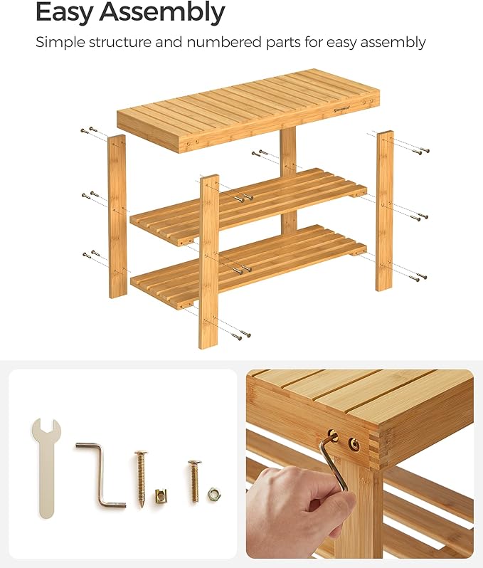SONGMICS Shoe Rack Bench, 3-Tier Bamboo Shoe Storage Organizer, Entryway Bench - Image 9