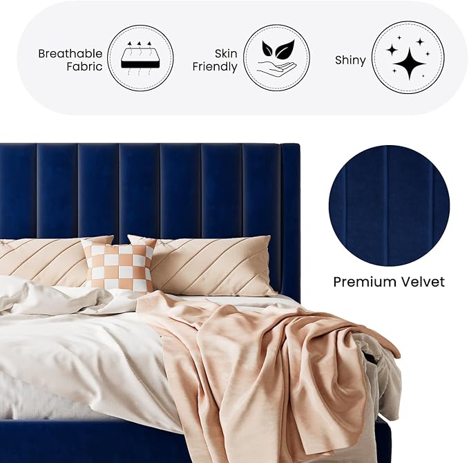 SHA CERLIN Twin Bed Frame/Velvet Upholstered Platform Bed Frame - Image 4