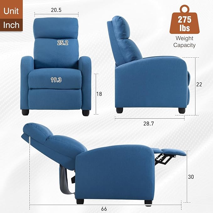 BestMassage | Recliner Chair | No Massage Function | Textile Blue | - Image 3