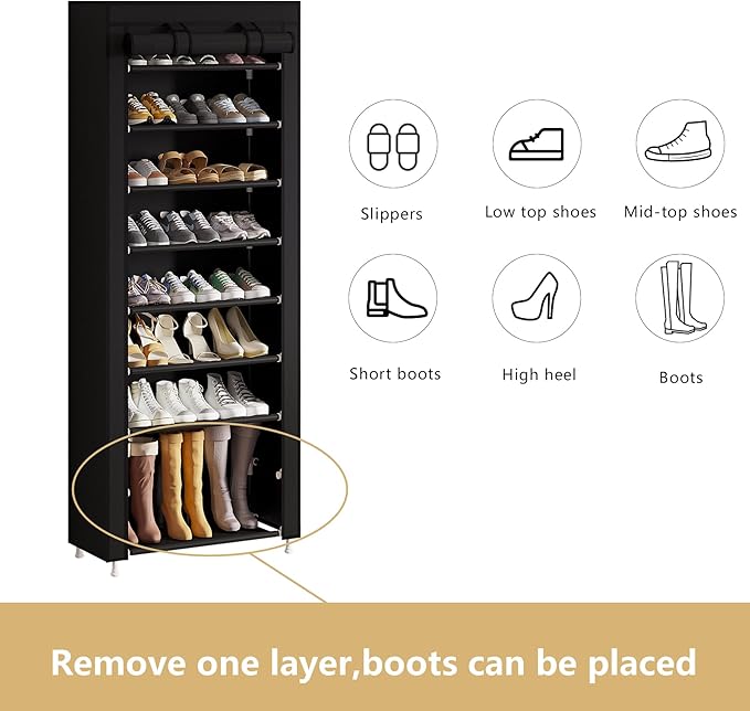 Calmootey 9 Tier Shoe Rack Organizer, Portable Shoe Shelf - Image 5