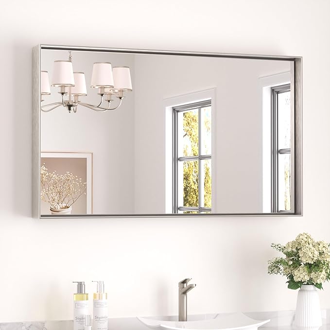 Keonjinn 40 x 24 in Brushed Nickel Bathroom Mirror by Keonjinn