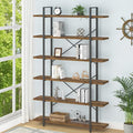 HSH 6 Shelf Tall Bookcase, Industrial Modern Large 6 Tier Bookshelf, Open Wood by HOMESWEETHOME
