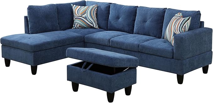 L Shaped Couch Modern Sectional Couch Upholstered Linen Fabric 3 Pieces Sofas - Image 3