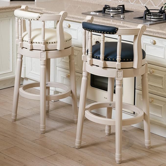 Cow top Leather Wooden Bar Stools, 360 Degree Swivel Bar Height Chair - Image 2
