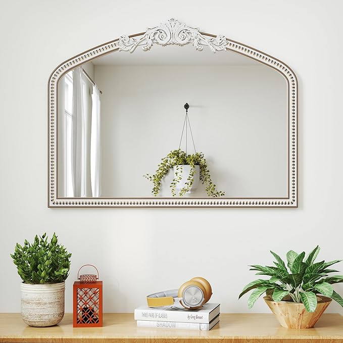 42''x32'' Baroque Wide Arched Wall Mirror, Ornate Wooden Farmhouse Arch - Image 6