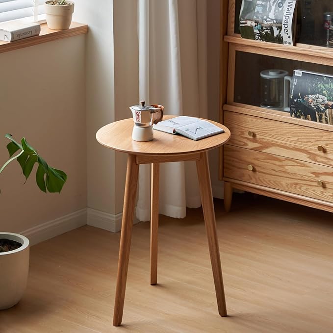 100% Solid Oak Small Tall Side Table, Mid Century Modern Coffee Table by Vadisun
