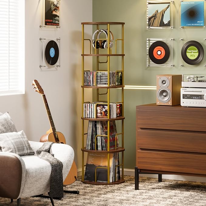 5 Tier Rotating Bookshelf, 360 Display Spinning Corner Bookshelf, Space-Saving - Image 2