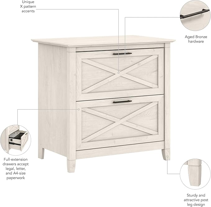 Bush Furniture Key West 2 Drawer Lateral File Cabinet in Linen White Oak | - Image 5