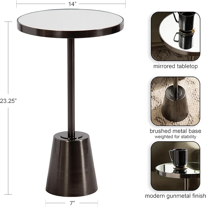 Kate and Laurel Tira Elegant Round Mirrored Side Table, Modern Circle End Table - Image 3