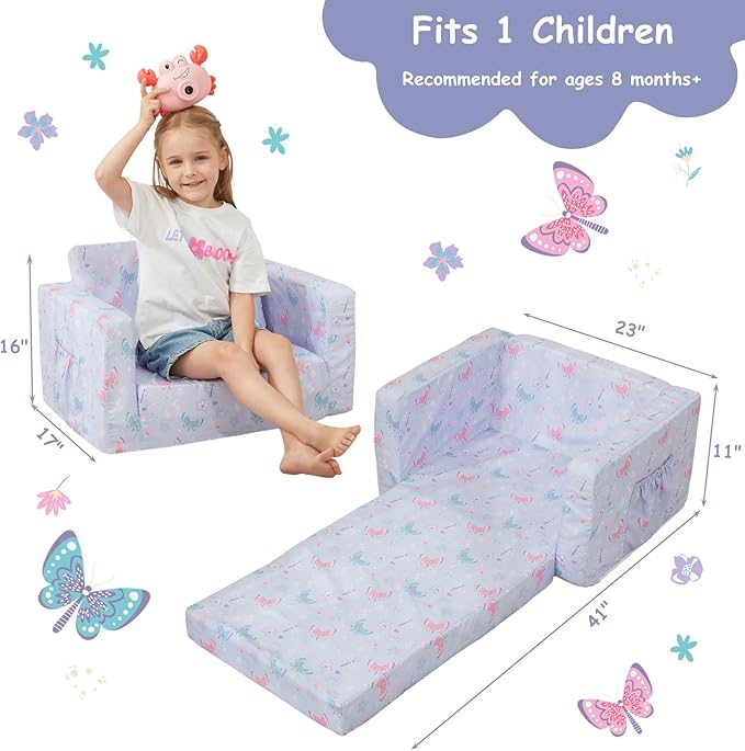 Viviland Kids Chairs for Toddler, 2-in-1 Soft Toddler Couch Fold Out, - Image 3