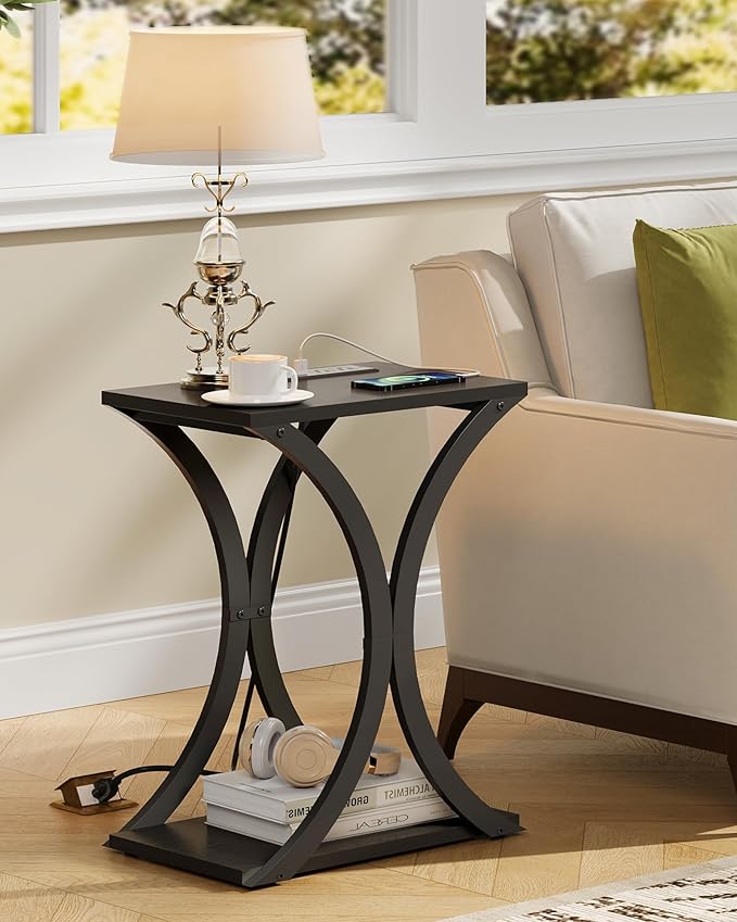 End Table with Charging Station, 2-Tier Modern Side Table, Nightstand with - Image 8