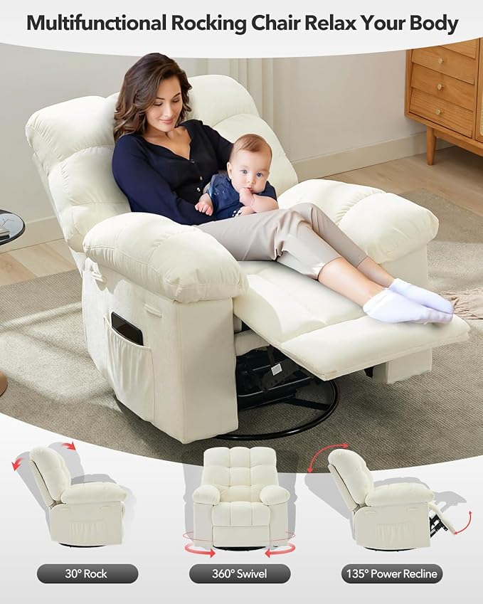 Rocking Recliner Chair, 360° Swivel Rocker Chair - Image 4