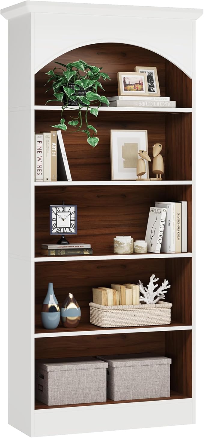 LITTLE TREE 70.9" White Bookcase, 5-Tier Tall Bookshelf by LITTLETREE