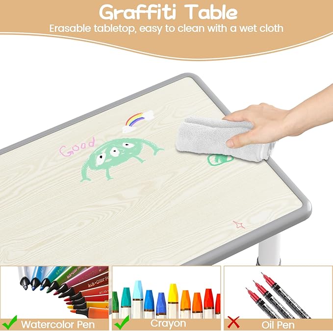 GarveeHome Kids Table and 4 Chairs Set, Height Adjustable Toddler Table and - Image 3