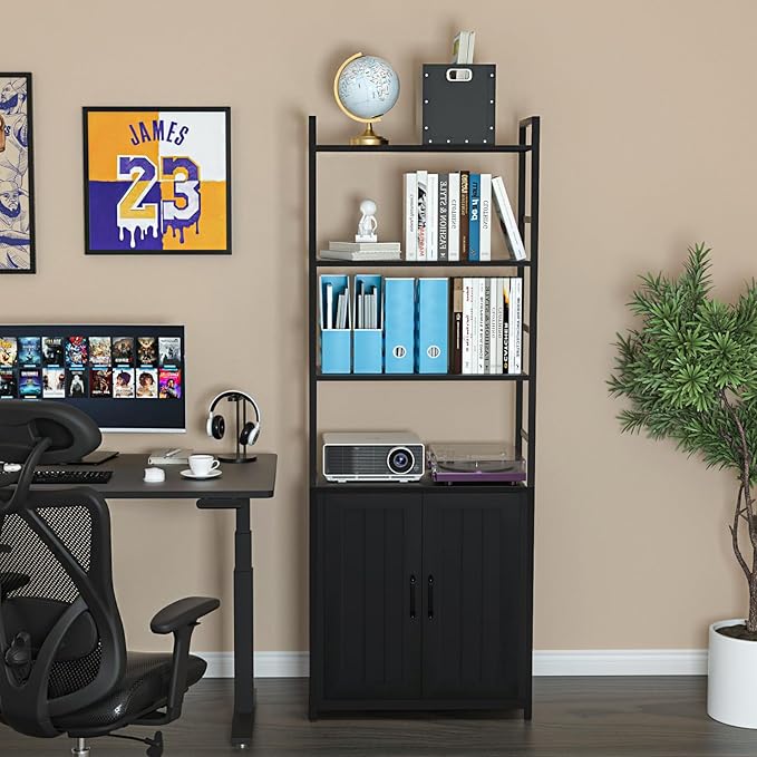 Black Bookshelf with Doors, 6 Tier Book Shelf - Image 2