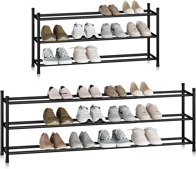 STORAGE MANIAC Long Expandable Shoe Rack, 18 Pairs Metal Wide Stackable Shoe by STORAGEMANIAC