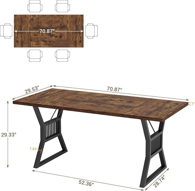 GarveeHome 70.8 Inch Dining Table 4-6 Person, Kitchen Table - Image 2