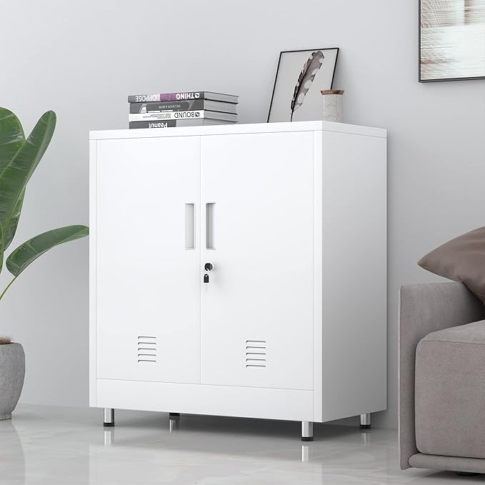 Metal Storage Cabinet with Locking Doors and Adjustable Shelf, Small Lockable - Image 2