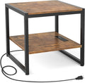 Homieasy End Table with Charging Station, 20 Inch Mini Fridge Stand with 2-Tier by Homieasy