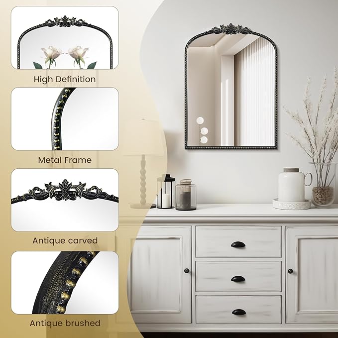 WallBeyond Gold Vintage Mirror for Vanity 22x30 Inch, Arched Vintage Wall - Image 8