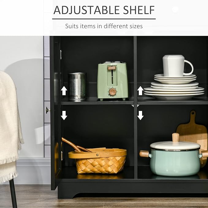 HOMCOM Sideboard with Solid Wood Countertop, Modern Kitchen Storage Cabinet - Image 5