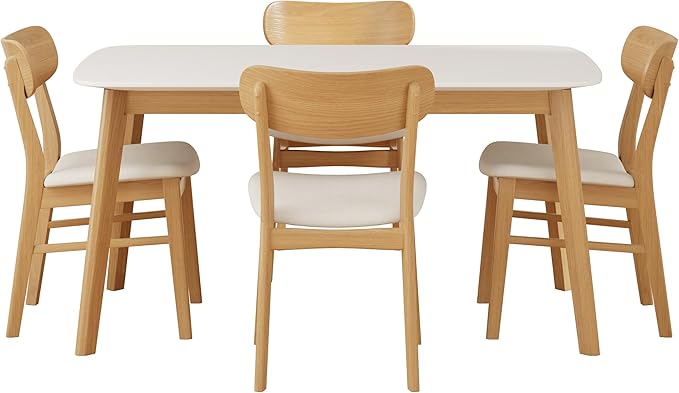 Merax 5-Piece Dining Set, Solild Wood Table & Chairs - Image 4