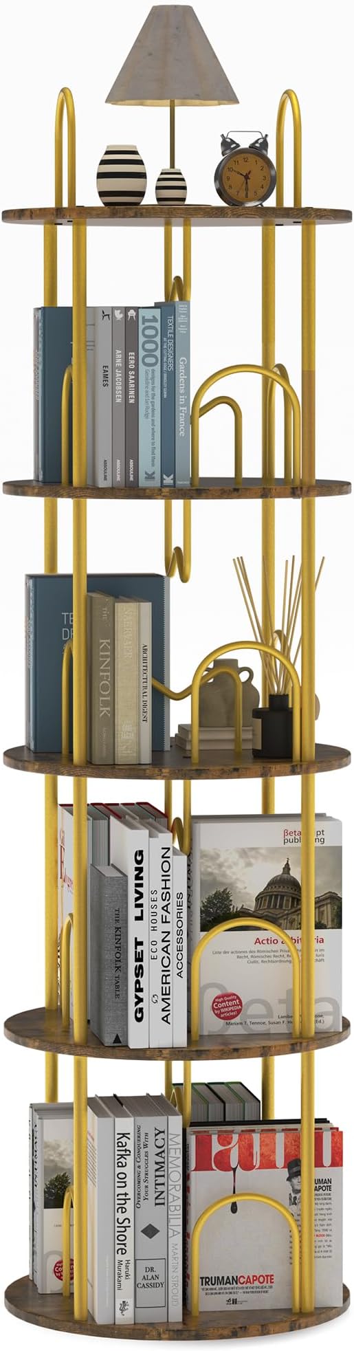 4 Tier Rotating Bookshelf, 360° Spinning Bookshelf Tower, Round Narrow Space by Merkisa