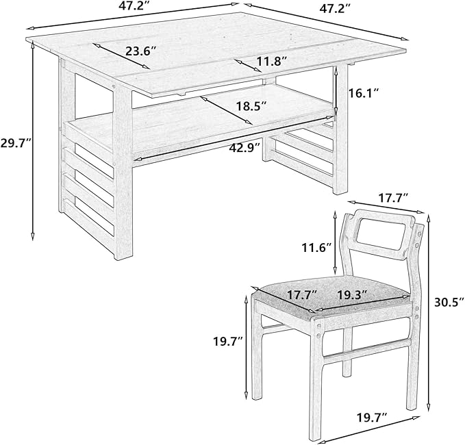 Drop Leaf Dining Table with Chairs Set of 4, 5-Piece Farmhouse Rectangular - Image 2